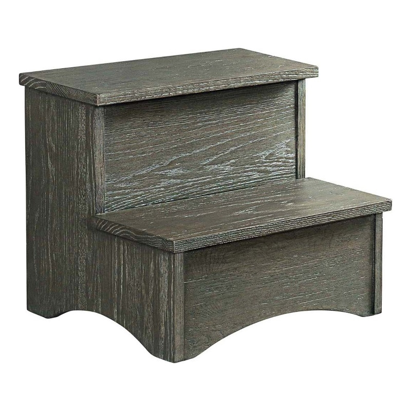 Pemberly Row Oak Bedroom Traditional Wood Step Stool in Pewter