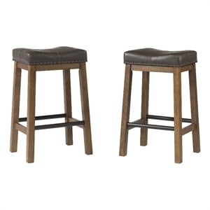Pemberly Row 30&quot Traditional Wood Backless Stool in Brown (Set of 2)