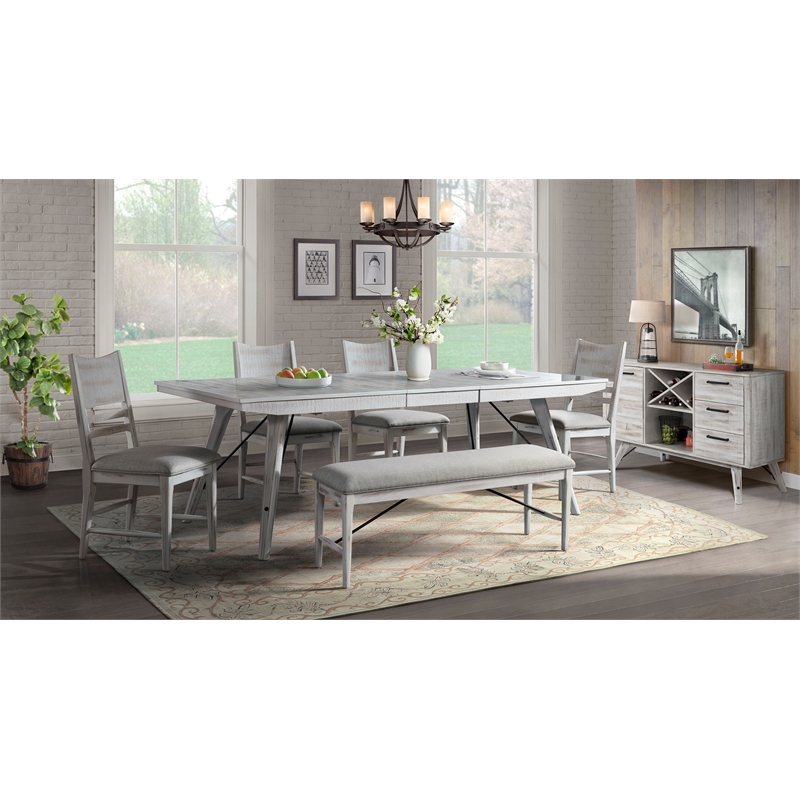 Pemberly Row Modern Rustic Wood Panel Back Chair in White (Set of 2)