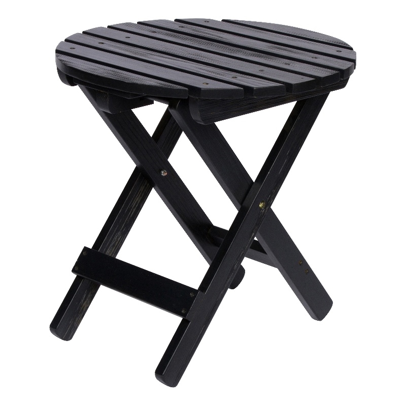 Pemberly Row Adirondack Round Cedar Wood Foldable End Table in Black