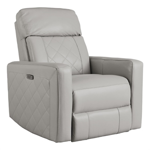 Pemberly Row Wood Leather Power-USB Glider Recliner in Cloud Gray