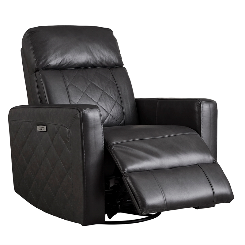 Pemberly Row Modern Wood Leather Power-USB Glider Recliner in Gray