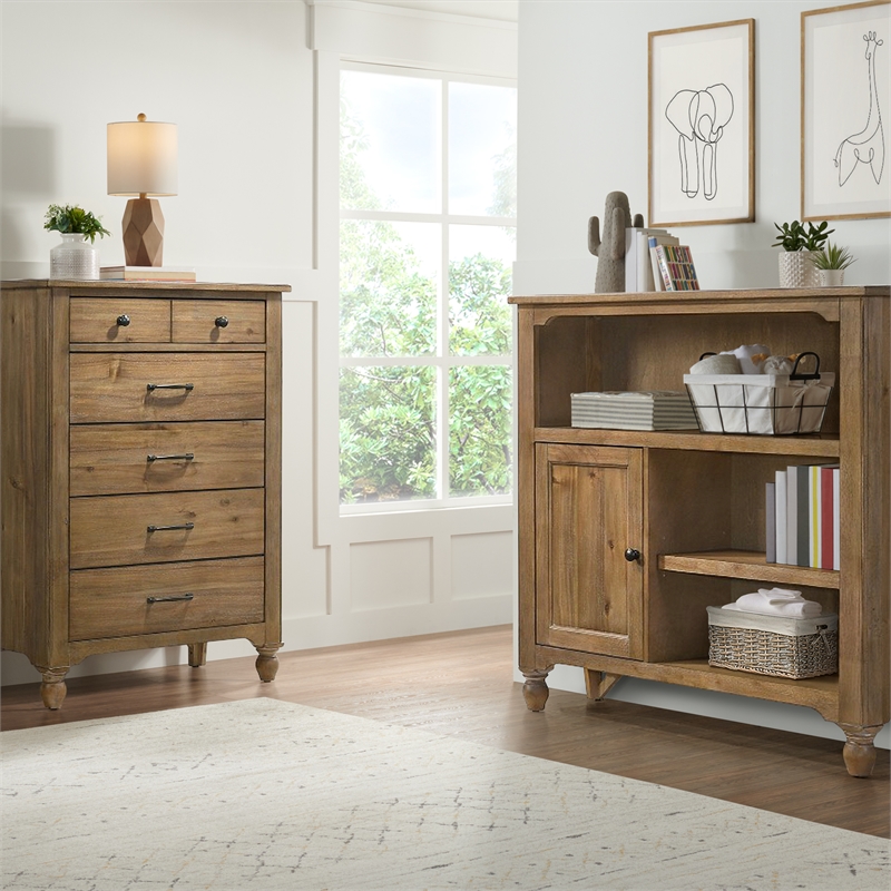 Pemberly Row Modern Farmhouse Wood Bookcase in Sand Dune Brown