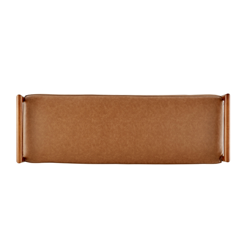 Pemberly Row Mid-Century Faux Leather Bench in Vintage Cider Brown