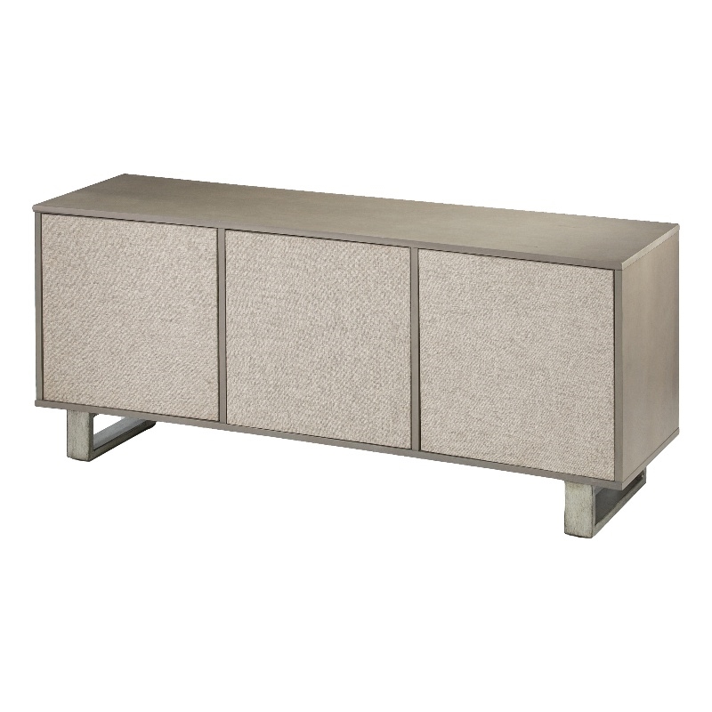 Pemberly Row Modern Wood Iron Linen TV/Media Console in Gray
