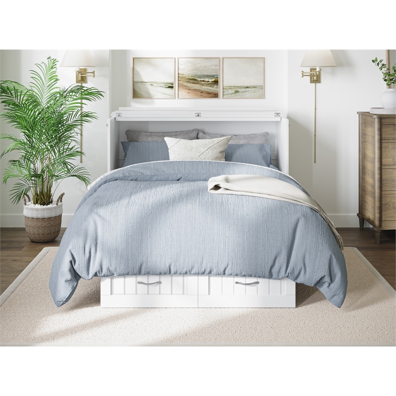 Pemberly Row Full Size Murphy Bed Chest with Mattress & Built-in Charger - White
