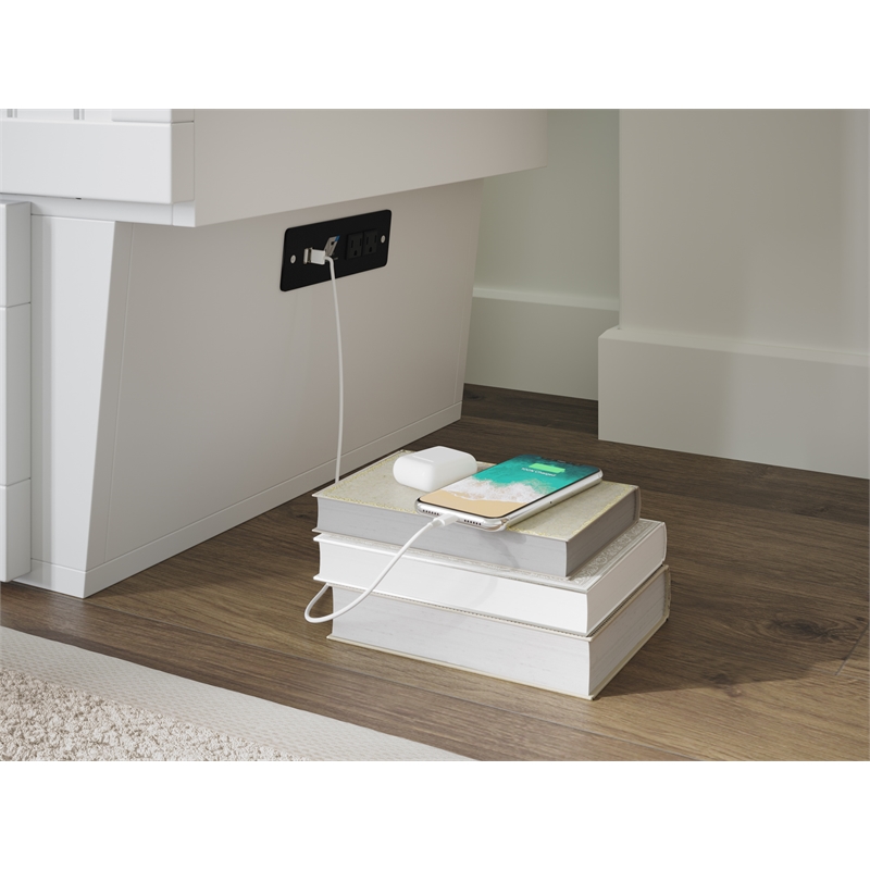 Pemberly Row Full Size Murphy Bed Chest with Mattress & Built-in Charger - White