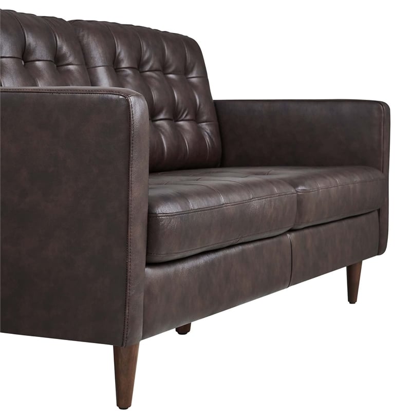 Pemberly Row Modern Style Tufted Vegan Leather Sofa in Brown
