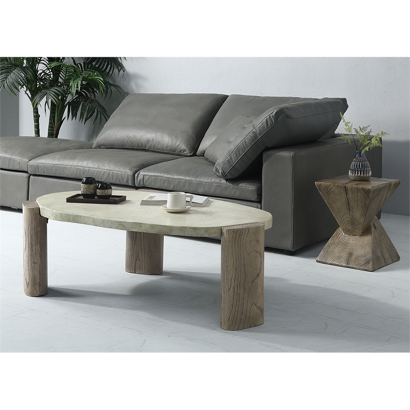 Pemberly Row Modern Cement Coffee Table in Weathered Gray and Oak