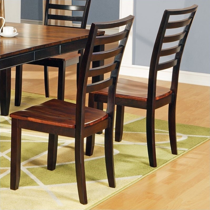 Pemberly Row Solid Wood Ladder Back Dining Chair in Two Tone Cherry Finish