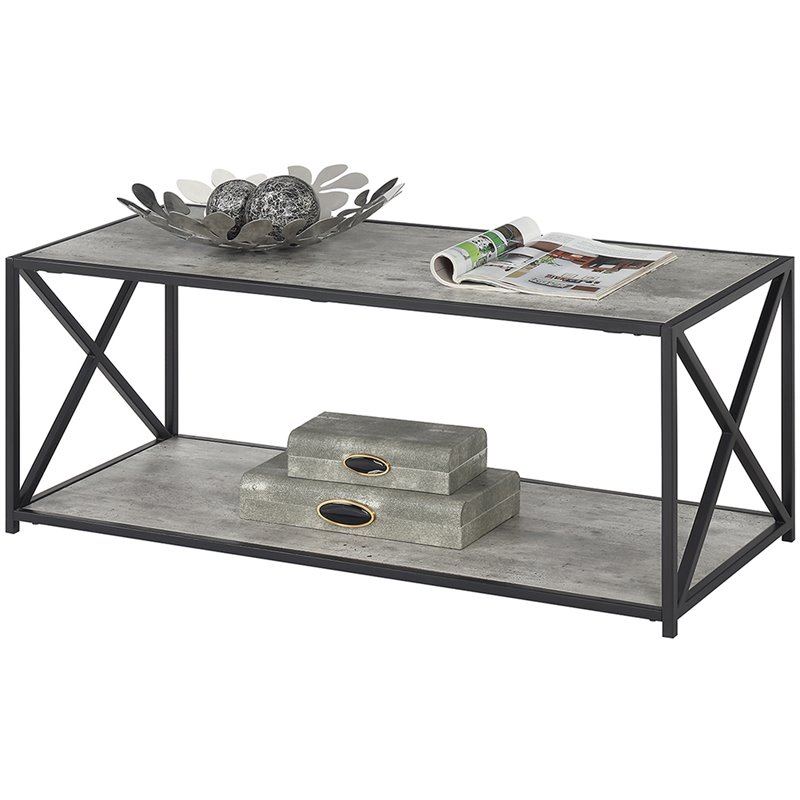 Pemberly Row Modern Coffee Table in Faux Birch Gray Wood Finish