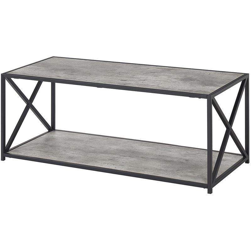 Pemberly Row Modern Coffee Table in Faux Birch Gray Wood Finish