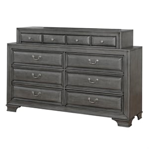 Pemberly Row Contemporary Wood 10-Drawer Double Dresser in Gray