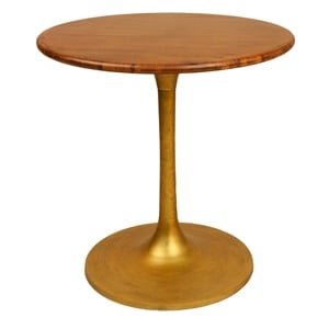 Pemberly Row Wood Top 30&quot Round Dining Table in Elm and Antique Gold