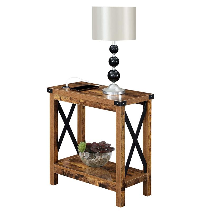 Pemberly Row Chairside Table with Charging Station in Nutmeg Wood Finish