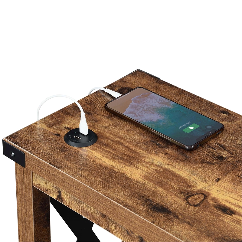 Pemberly Row Chairside Table with Charging Station in Nutmeg Wood Finish