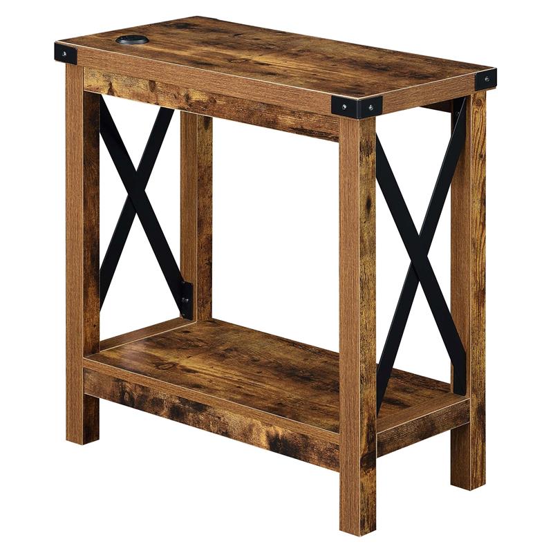 Pemberly Row Chairside Table with Charging Station in Nutmeg Wood Finish