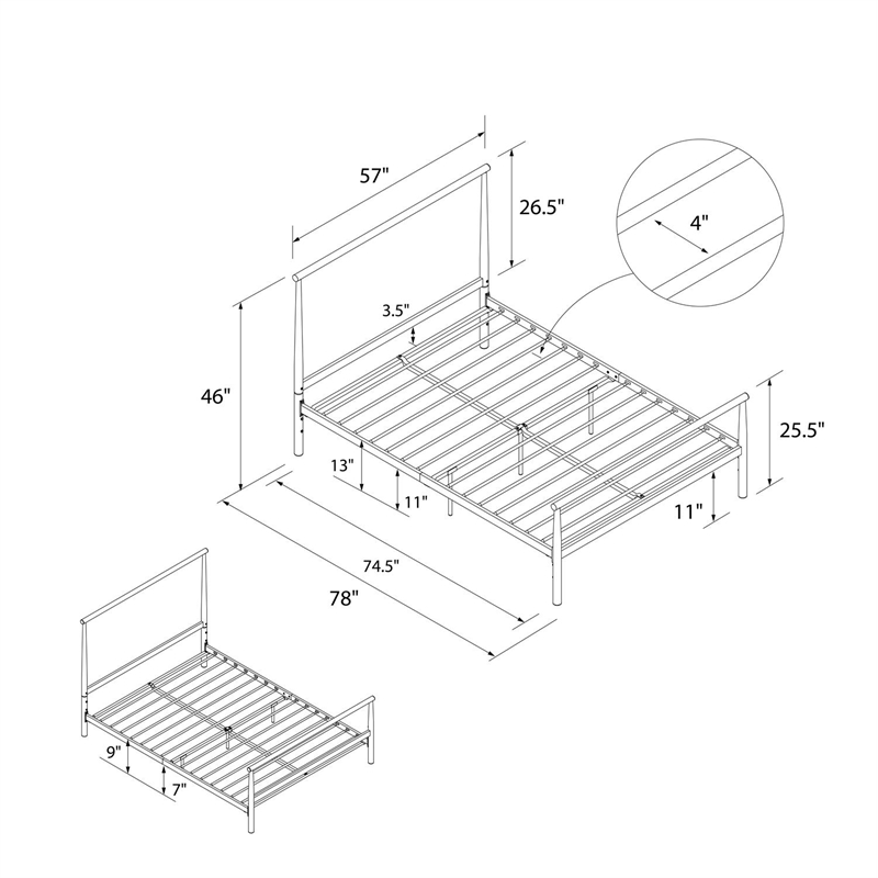 Pemberly Row Full Modern Industrial Metal Platform Bed Frame in Black