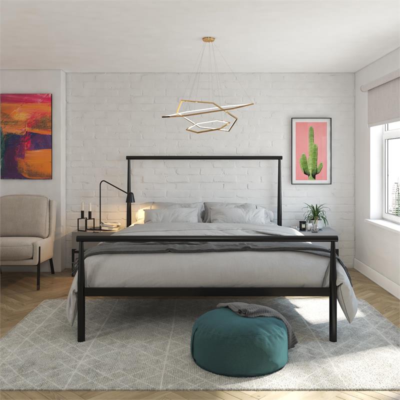 Pemberly Row Full Modern Industrial Metal Platform Bed Frame in Black