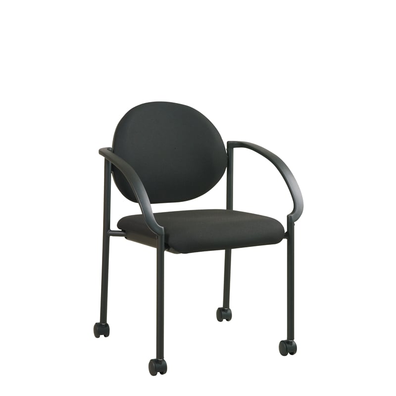 Pemberly Row Black Padded Fabric Seat & Back Stack Chairs with Casters & Arms
