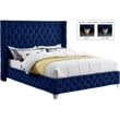 Pemberly Row Contemporary Transitional Navy Finish Velvet King Bed