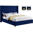Pemberly Row Contemporary Transitional Navy Finish Velvet King Bed
