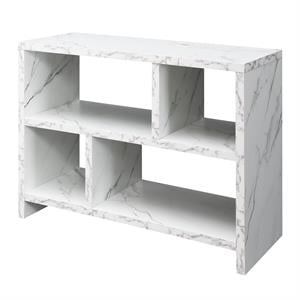 Pemberly Row Console Three-Tier Bookcase in White Faux Marble Wood Finish