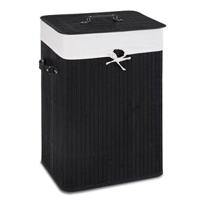 Pemberly Row Rectangle Bamboo Hamper Laundry Basket with Lid in Black