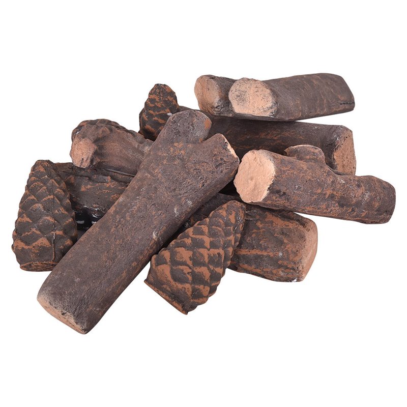 Pemberly Row 9-piece Contemporary Ceramic Realistic Wood Gas Logs in Brown