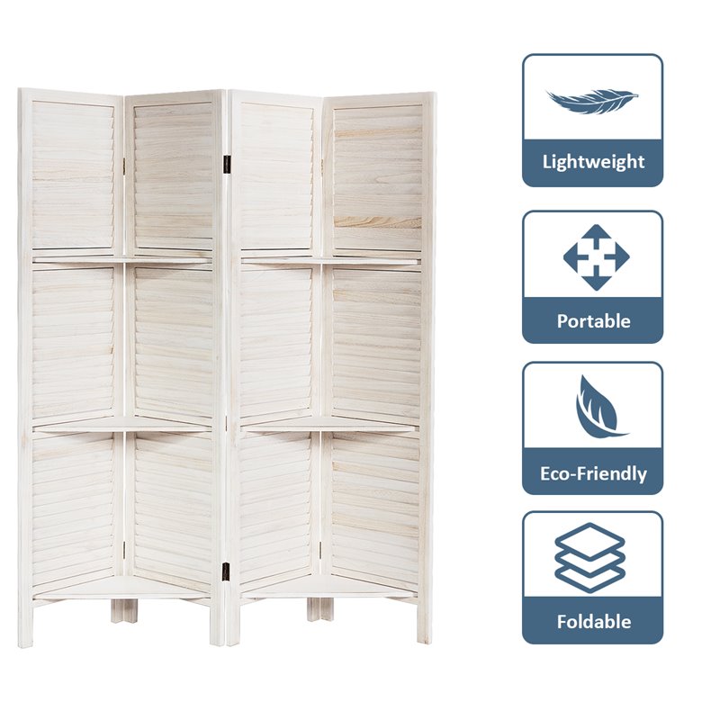 Pemberly Row 4-panel Paulownia Folding Privacy Room Divider in White