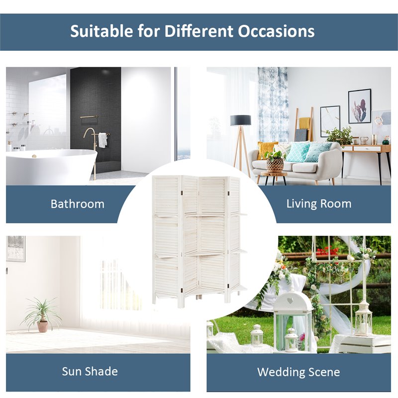 Pemberly Row 4-panel Paulownia Folding Privacy Room Divider in White