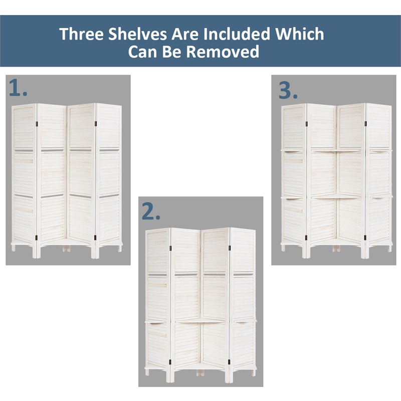 Pemberly Row 4-panel Paulownia Folding Privacy Room Divider in White