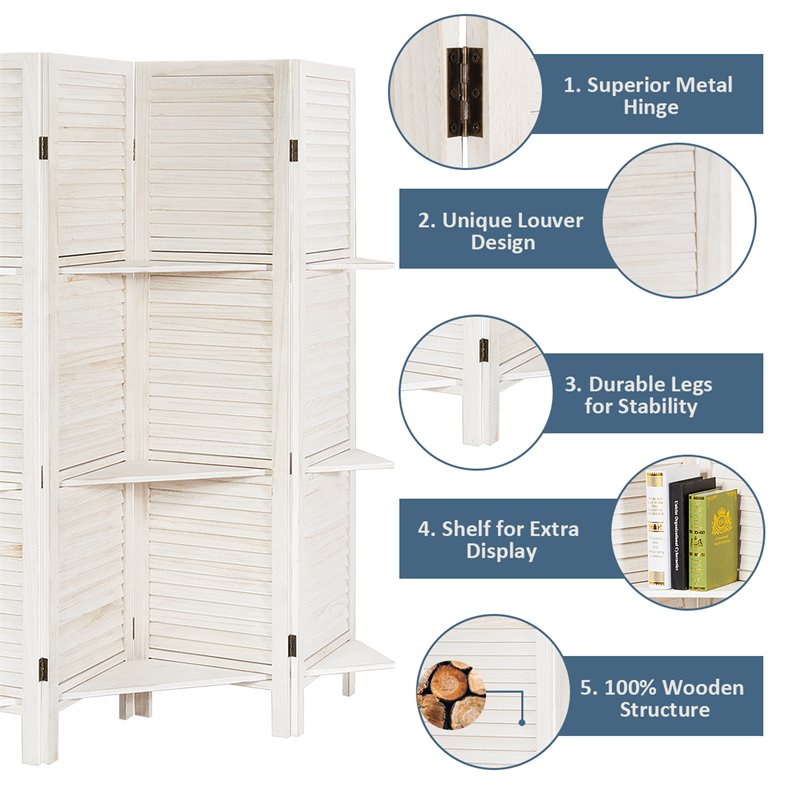 Pemberly Row 4-panel Paulownia Folding Privacy Room Divider in White
