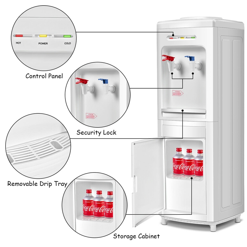 Pemberly Row Electric Water Dispenser 5 Gallon Bottle Load in White Plastic