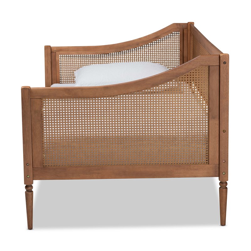 Pemberly Row Brown Finished Wood and Synthetic Rattan Twin Size Daybed