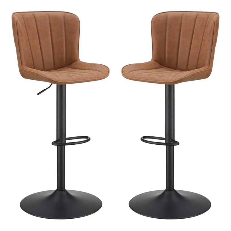 Pemberly Row Adjustable Stool 2-Pack in Sand Brown Faux Leather