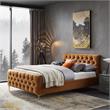 Pemberly Row Mid-Century Modern Velvet Upholstered Queen Platform Bed in Tan