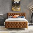 Pemberly Row Mid-Century Modern Velvet Upholstered Queen Platform Bed in Tan