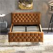 Pemberly Row Mid-Century Modern Velvet Upholstered Queen Platform Bed in Tan