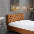 Pemberly Row Mid-Century Modern Velvet Upholstered Queen Platform Bed in Tan