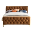 Pemberly Row Mid-Century Modern Velvet Upholstered Queen Platform Bed in Tan