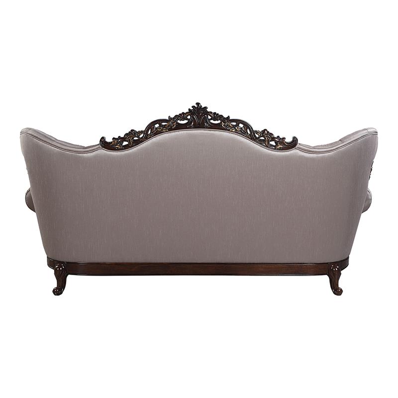 Pemberly Row Modern Sofa with 5 Pillows in Taupe and Antique Oak