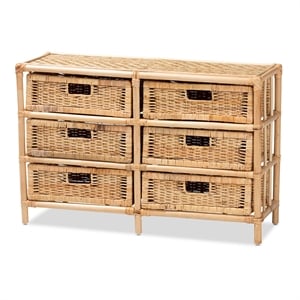 Pemberly Row Modern Natural Brown Rattan 6-Drawer Storage Cabinet