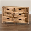 Pemberly Row Modern Natural Brown Rattan 6-Drawer Storage Cabinet