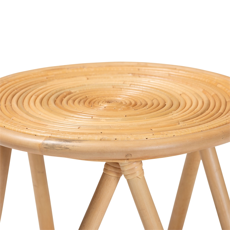 Pemberly Row Contemporary Bohemian Natural Brown Rattan End Table