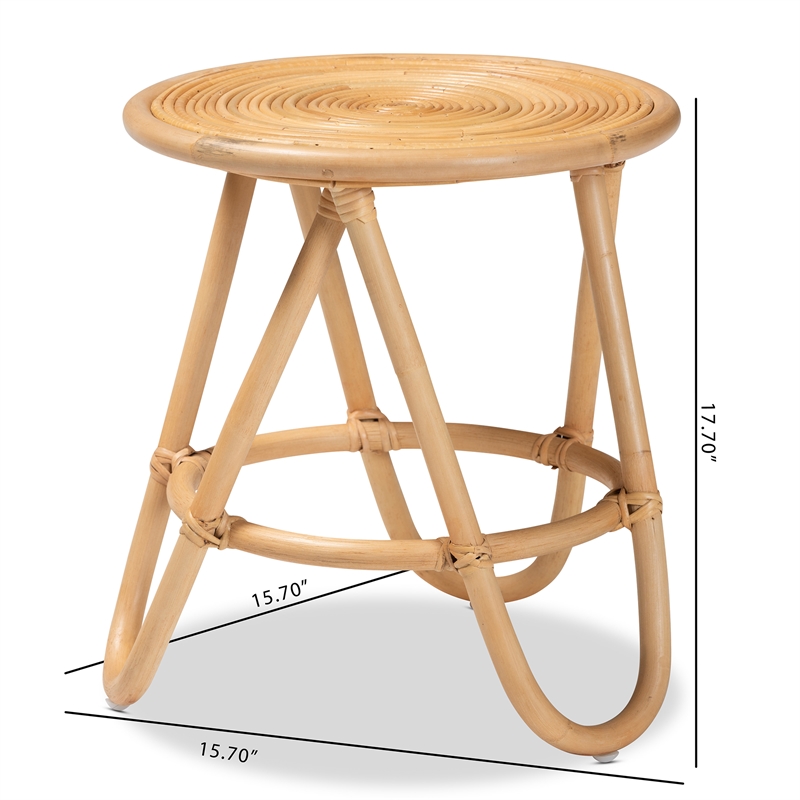 Pemberly Row Contemporary Bohemian Natural Brown Rattan End Table