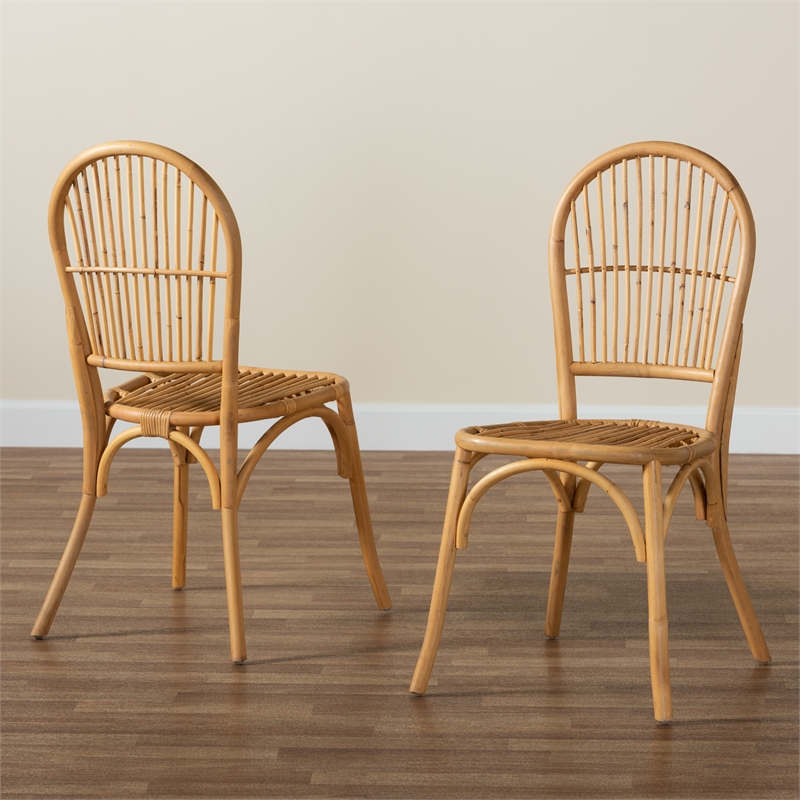 Pemberley Row Natural Rattan Brown Dining Chair Round Bamboo-Style Fully Assembled 35.8