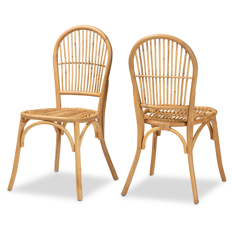Pemberley Row Natural Rattan Brown Dining Chair Round Bamboo-Style Fully Assembled 35.8