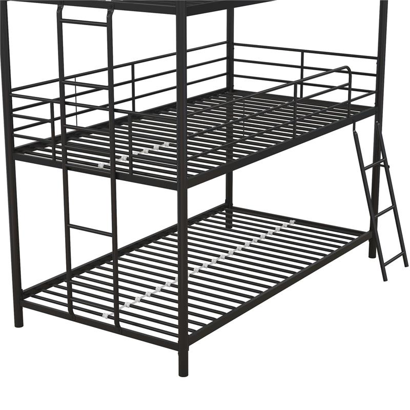 Pemberly Row Metal Triple Bunk Bed Bed for Kids Twin/Twin/Twin in Black