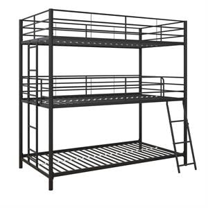 Pemberly Row Metal Triple Bunk Bed Bed for Kids Twin/Twin/Twin in Black
